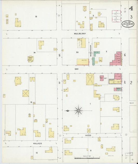 Sanborn Fire Insurance Map from Jackson, Butts County, Georgia (1905), Sheet #0004 - Historic Sanborn Fire Insurance Map Print, vintage old map wall art, antique decor, genealogy gift, Georgia Georgia map