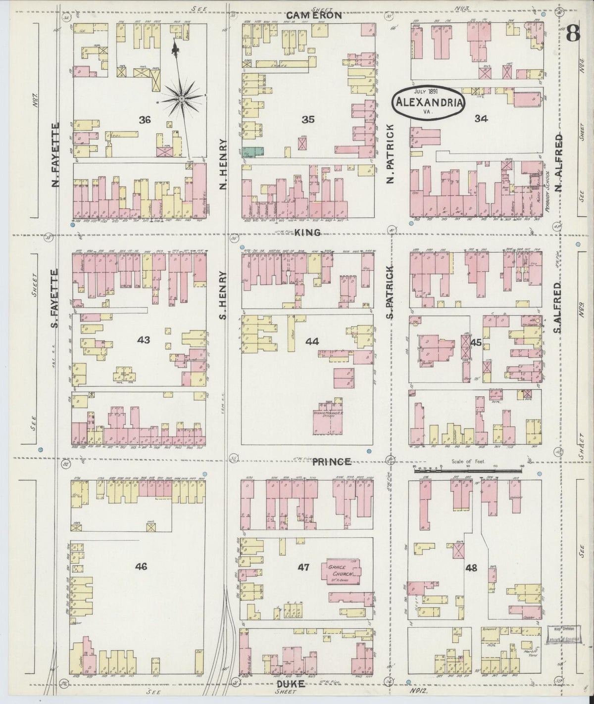 Sanborn Fire Insurance Map from Alexandria, Independent Cities, Virginia (1891), Sheet #0008 - Complete Map Set gallery image, historic Sanborn map, vintage wall art, Virginia Virginia