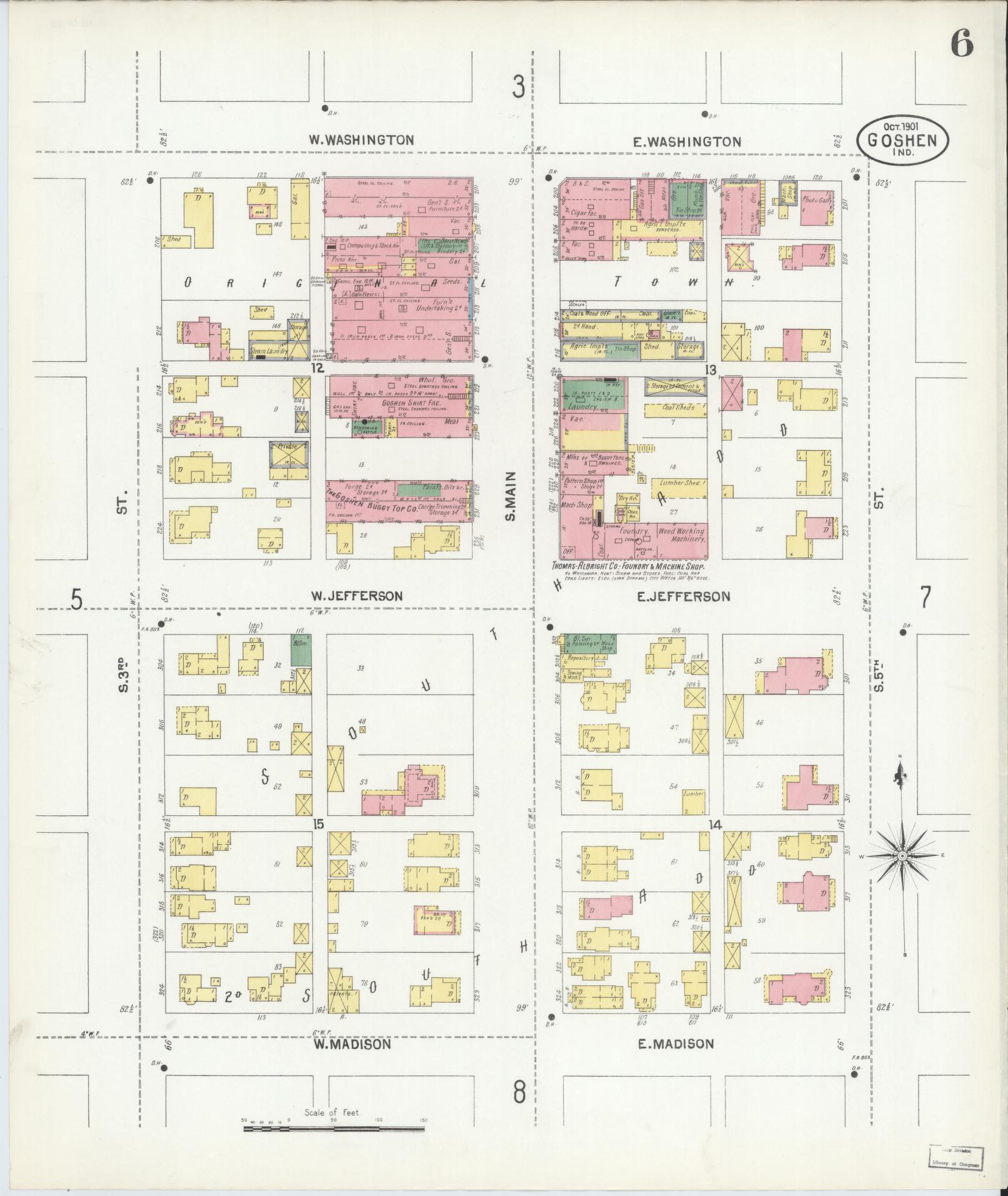 Sanborn Fire Insurance Map from Goshen, Elkhart County, Indiana (1901), Sheet #0006 - Complete Map Set gallery image, historic Sanborn map, vintage wall art, Indiana Indiana