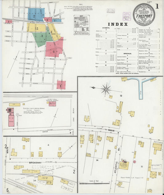 Sanborn Fire Insurance Map from Freeport, Nassau County, New York (1904), Sheet #0001 - Historic Sanborn Fire Insurance Map Print, vintage old map wall art, antique decor, genealogy gift, New York New York map