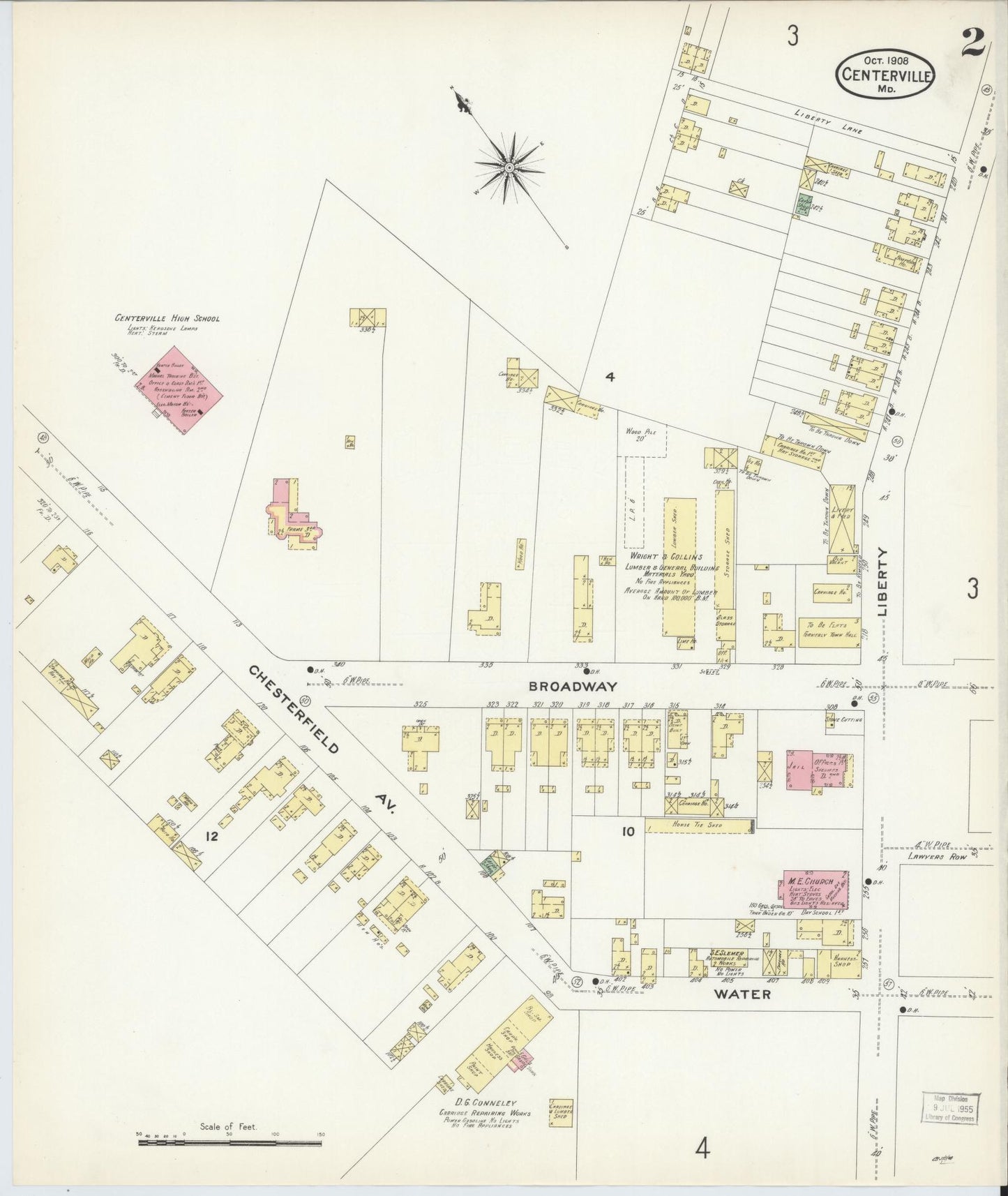 Sanborn Fire Insurance Map from Centreville, Queen Anne's County, Maryland (1908), Sheet #0002 - Complete Map Set gallery image, historic Sanborn map, vintage wall art, Maryland Maryland