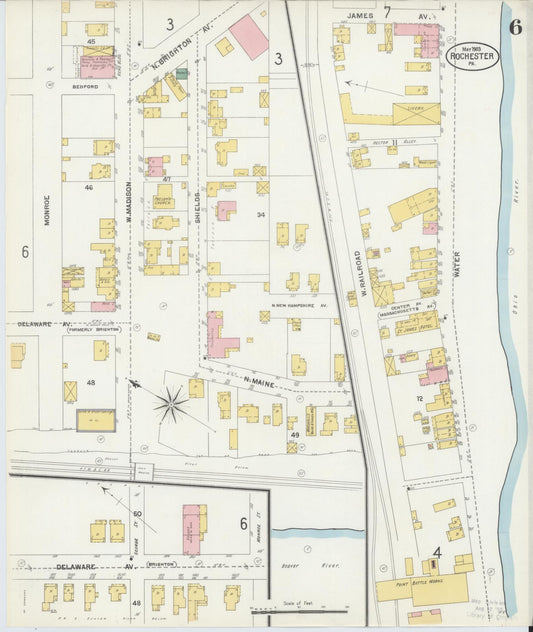Sanborn Fire Insurance Map from Rochester, Beaver County, Pennsylvania (1903), Sheet #0006 - Historic Sanborn Fire Insurance Map Print, vintage old map wall art, antique decor, genealogy gift, Pennsylvania Pennsylvania map