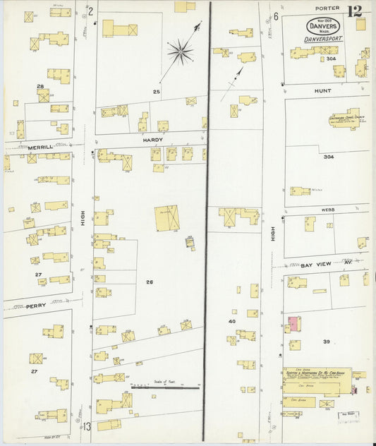 Sanborn Fire Insurance Map from Danvers, Essex County, Massachusetts (1909), Sheet #0012 - Historic Sanborn Fire Insurance Map Print, vintage old map wall art, antique decor, genealogy gift, Massachusetts Massachusetts map