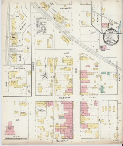 Sanborn Fire Insurance Map from Clinton, Vermillion County, Indiana (1892), Sheet #0001 - Historic Sanborn Fire Insurance Map Print, vintage old map wall art, antique decor, genealogy gift, Indiana Indiana map