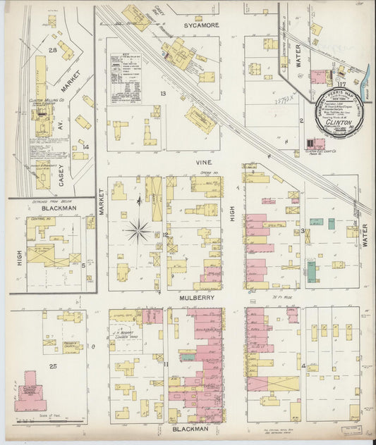 Sanborn Fire Insurance Map from Clinton, Vermillion County, Indiana (1892), Sheet #0001 - Historic Sanborn Fire Insurance Map Print, vintage old map wall art, antique decor, genealogy gift, Indiana Indiana map