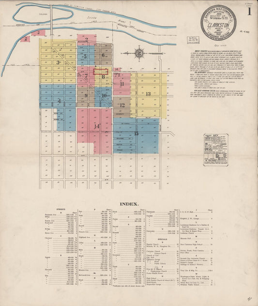 Sanborn Fire Insurance Map from Clarkston, Asotin County, Washington (1922), Sheet #0001 - Historic Sanborn Fire Insurance Map Print, vintage old map wall art, antique decor, genealogy gift, Washington Washington map