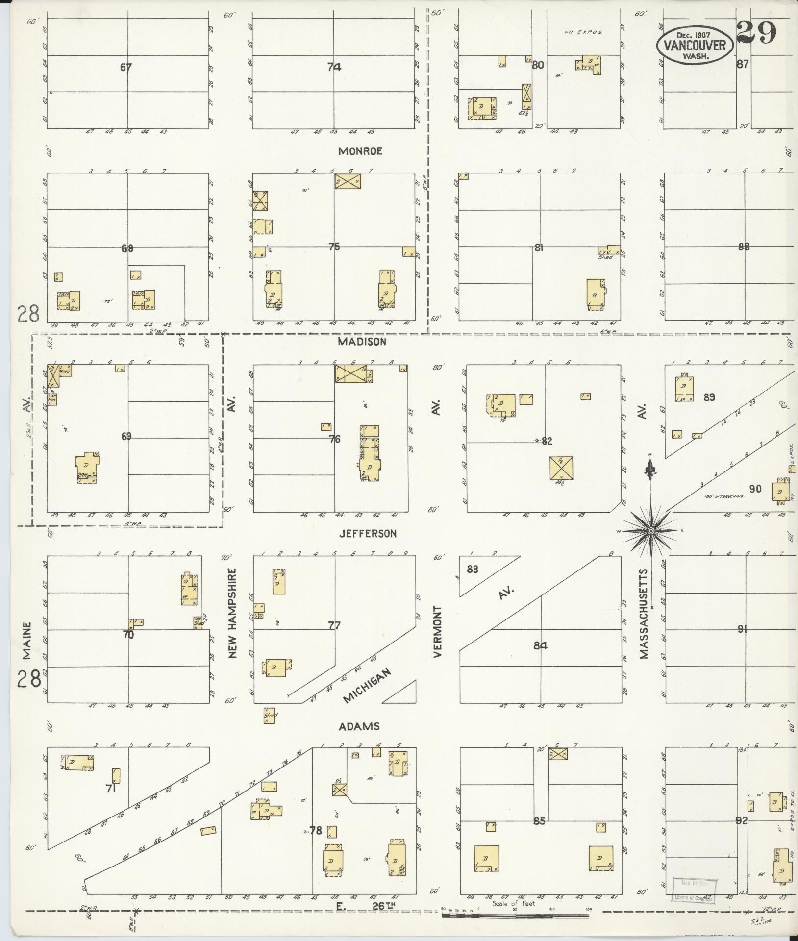 Sanborn Fire Insurance Map from Vancouver, Clark County, Washington (1907), Sheet #0029 - Complete Map Set gallery image, historic Sanborn map, vintage wall art, Washington Washington
