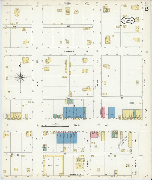 Sanborn Fire Insurance Map from Sulphur, Murray County, Oklahoma (1906), Sheet #0002 - Historic Sanborn Fire Insurance Map Print, vintage old map wall art, antique decor, genealogy gift, Oklahoma Oklahoma map