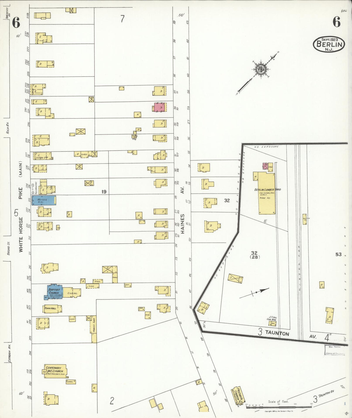Sanborn Fire Insurance Map from Berlin, Camden County, New Jersey (1923), Sheet #0006 - Complete Map Set gallery image, historic Sanborn map, vintage wall art, New Jersey New Jersey