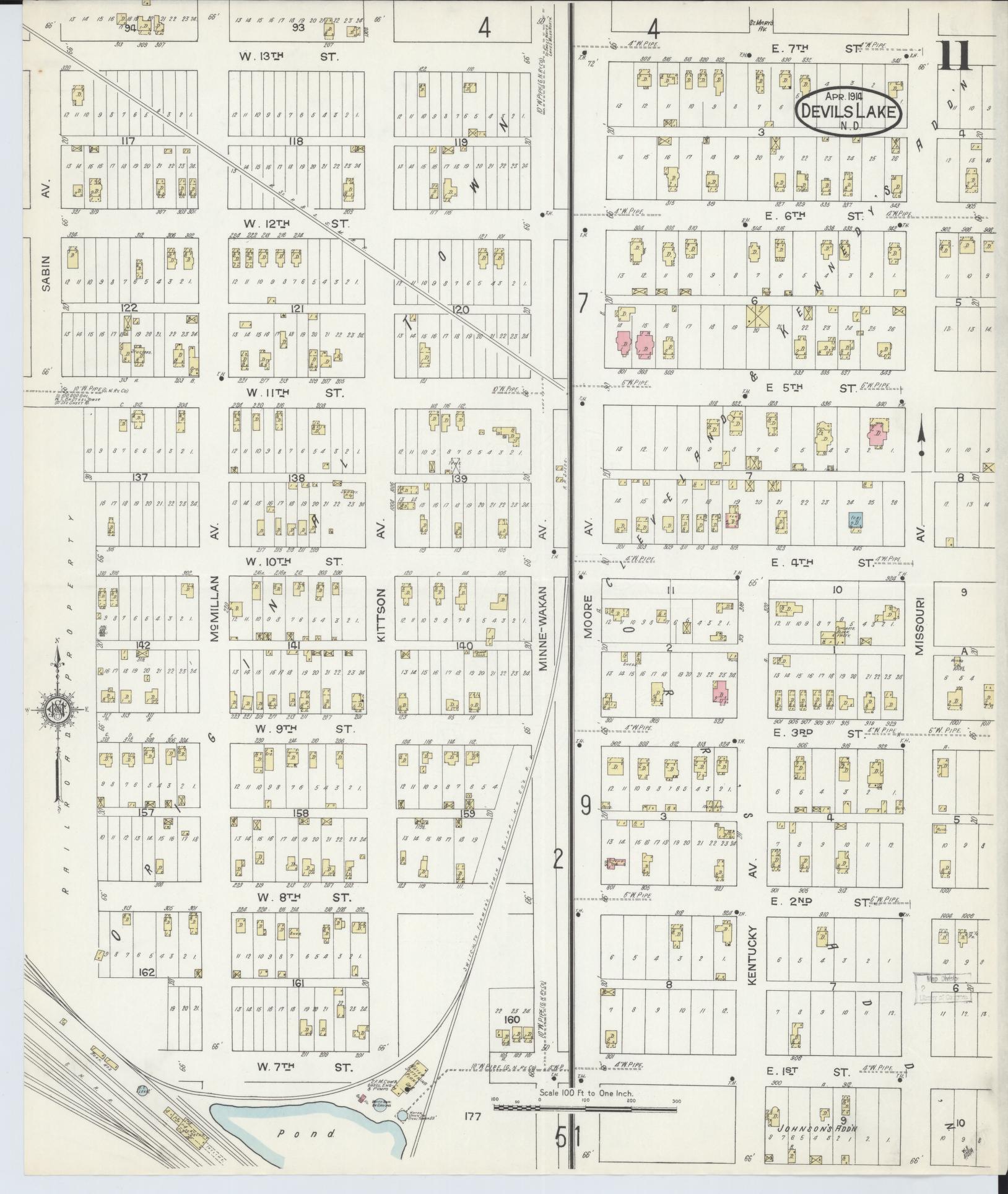 Sanborn Fire Insurance Map from Devils Lake, Ramsey County, North Dakota (1914), Sheet #0011 - Historic Sanborn Fire Insurance Map Print, vintage old map wall art, antique decor, genealogy gift, North Dakota North Dakota map