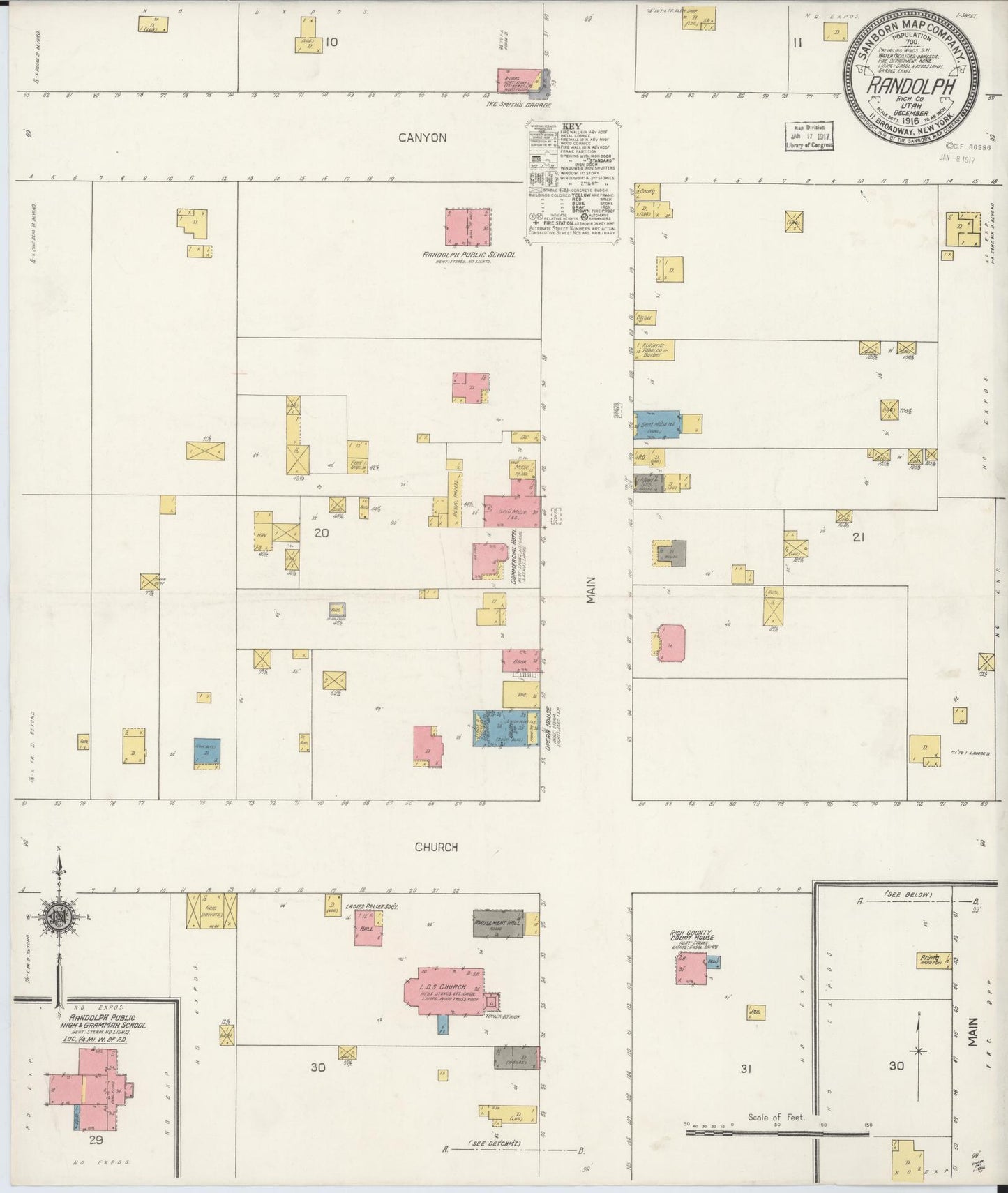 Sanborn Fire Insurance Map from Randolph, Rich County, Utah (1916), Sheet #0001 - Historic Sanborn Fire Insurance Map Print, vintage old map wall art, antique decor, genealogy gift, Utah Utah map