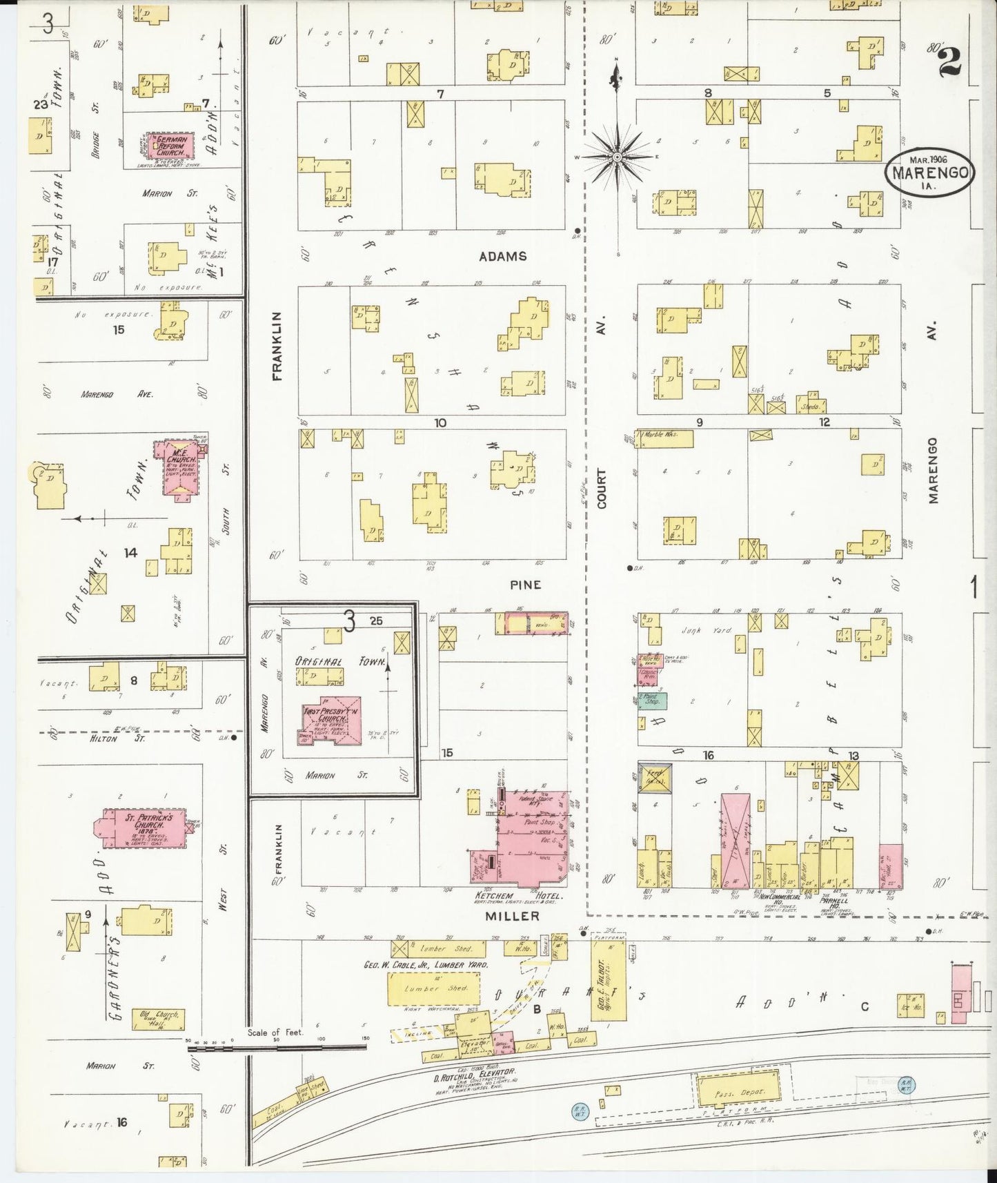 Sanborn Fire Insurance Map from Marengo, Iowa County, Iowa (1906), Sheet #0002 - Historic Sanborn Fire Insurance Map Print