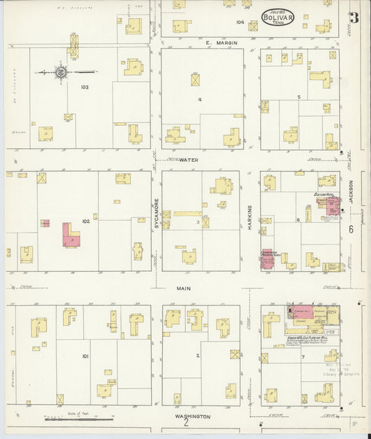 Sanborn Fire Insurance Map from Bolivar, Hardeman County, Tennessee (1913), Sheet #0003 - Historic Sanborn Fire Insurance Map Print, vintage old map wall art, antique decor, genealogy gift, Tennessee Tennessee map