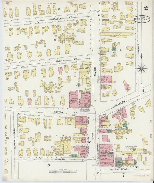 Sanborn Fire Insurance Map from Cortland, Cortland County, New York (1897), Sheet #0002 - Historic Sanborn Fire Insurance Map Print, vintage old map wall art, antique decor, genealogy gift, New York New York map