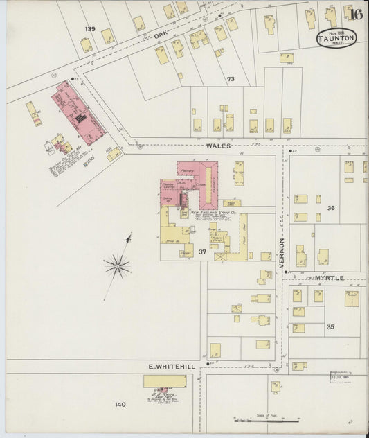 Sanborn Fire Insurance Map from Taunton, Bristol County, Massachusetts (1893), Sheet #0016 - Historic Sanborn Fire Insurance Map Print, vintage old map wall art, antique decor, genealogy gift, Massachusetts Massachusetts map
