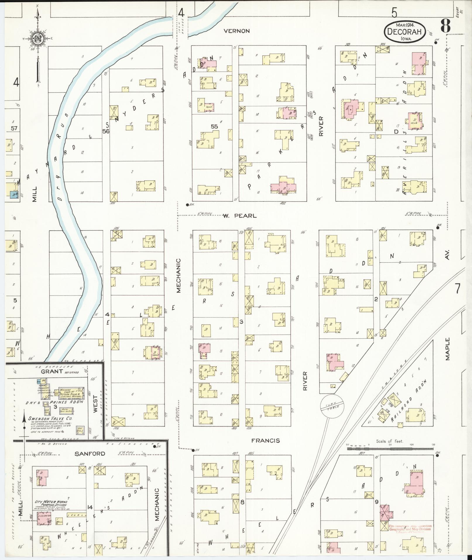 Sanborn Fire Insurance Map from Decorah, Winneshiek County, Iowa (1914), Sheet #0008 - Historic Sanborn Fire Insurance Map Print, vintage old map wall art