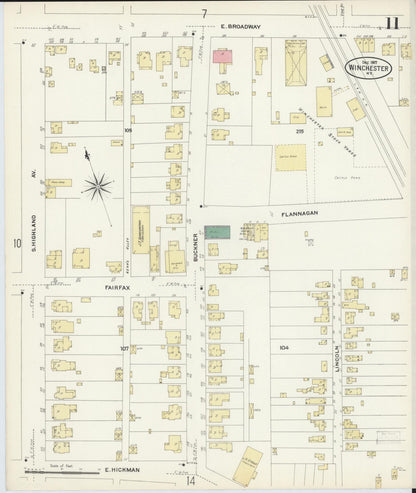 Sanborn Fire Insurance Map from Winchester, Clark County, Kentucky (1907), Sheet #0011 - Complete Map Set gallery image, historic Sanborn map, vintage wall art, Kentucky Kentucky