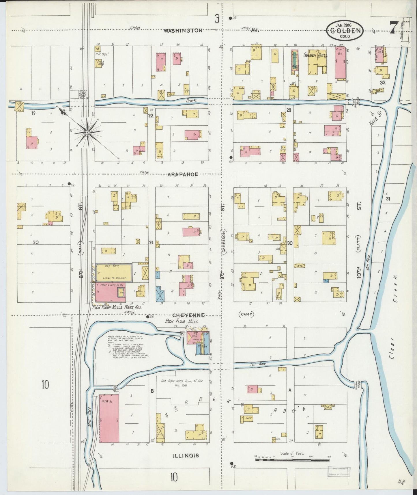 Sanborn Fire Insurance Map from Golden, Jefferson County, Colorado (1906), Sheet #0007 - Complete Map Set gallery image, historic Sanborn map, vintage wall art, Colorado Colorado