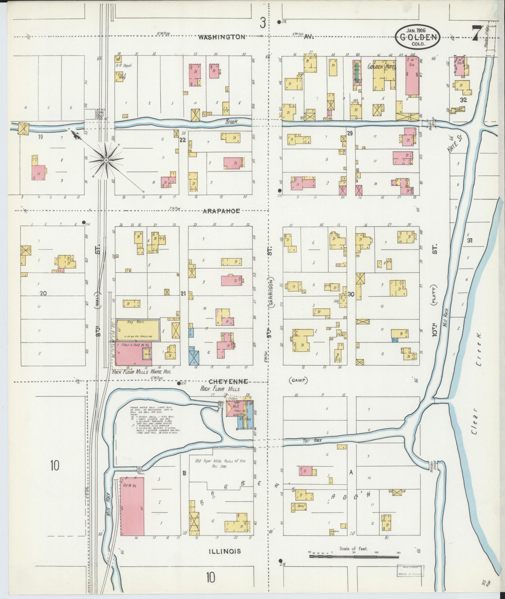 Sanborn Fire Insurance Map from Golden, Jefferson County, Colorado (1906), Sheet #0007 - Complete Map Set gallery image, historic Sanborn map, vintage wall art, Colorado Colorado