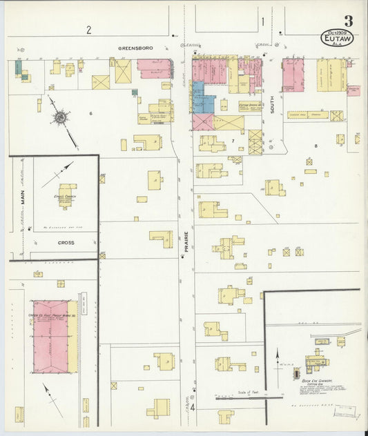 Sanborn Fire Insurance Map from Eutaw, Greene County, Alabama (1909), Sheet #0003 - Historic Sanborn Fire Insurance Map Print, vintage old map wall art, antique decor, genealogy gift, Alabama Alabama map