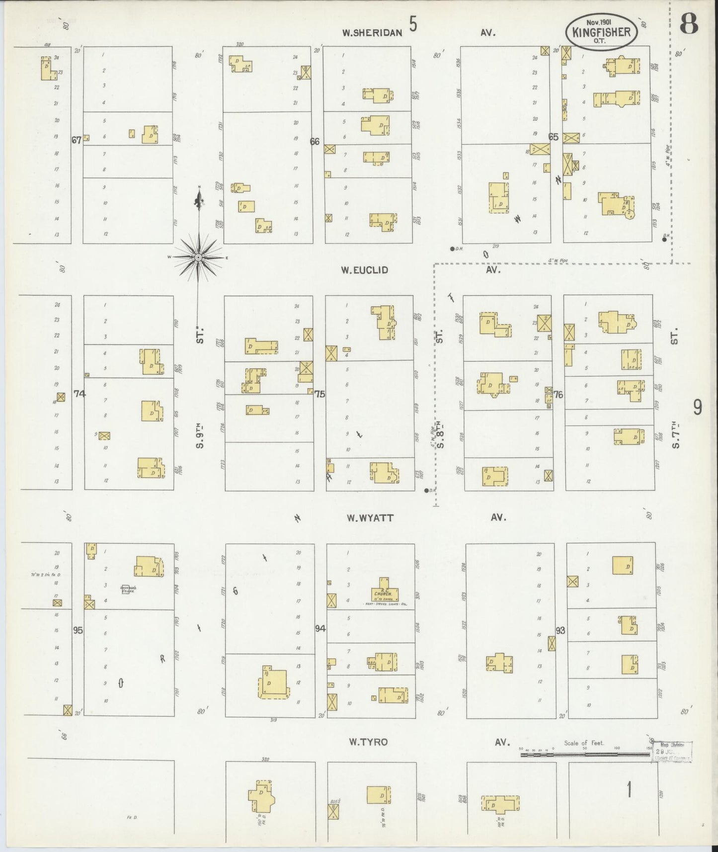 Sanborn Fire Insurance Map from Kingfisher, Kingfisher County, Oklahoma (1901), Sheet #0008 - Complete Map Set gallery image, historic Sanborn map, vintage wall art, Oklahoma Oklahoma