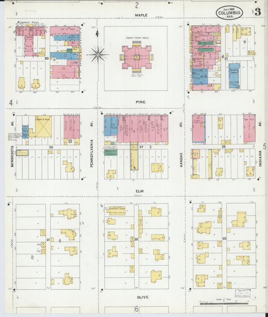 Sanborn Fire Insurance Map from Columbus, Cherokee County, Kansas (1905), Sheet #0003 - Historic Sanborn Fire Insurance Map Print, vintage old map wall art, antique decor, genealogy gift, Kansas Kansas map