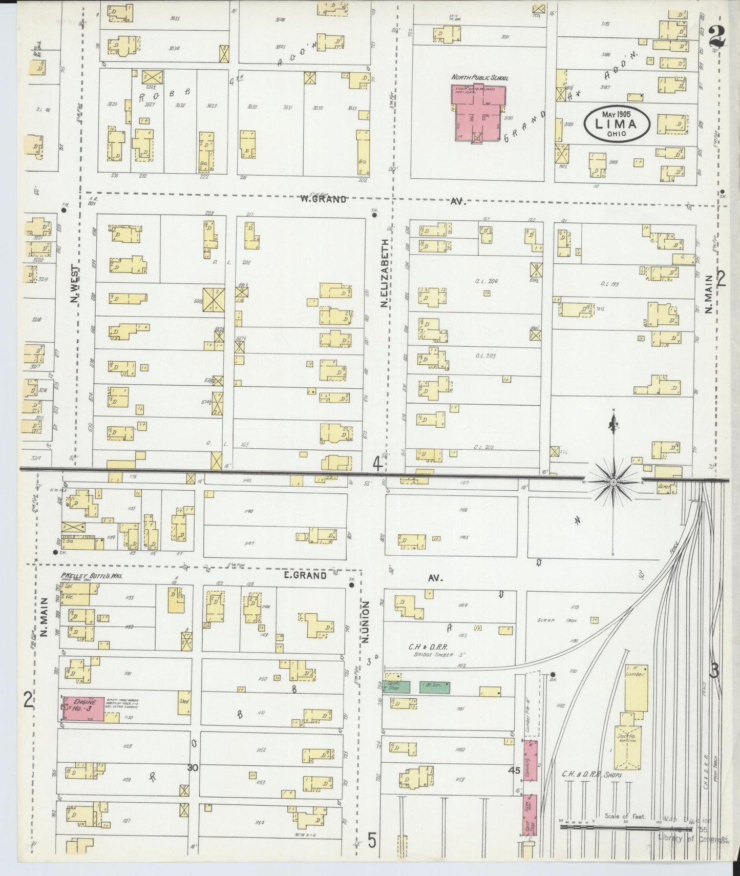Sanborn Fire Insurance Map from Lima, Allen County, Ohio (1905), Sheet #0002 - Historic Sanborn Fire Insurance Map Print, vintage old map wall art, antique decor, genealogy gift, Ohio Ohio map