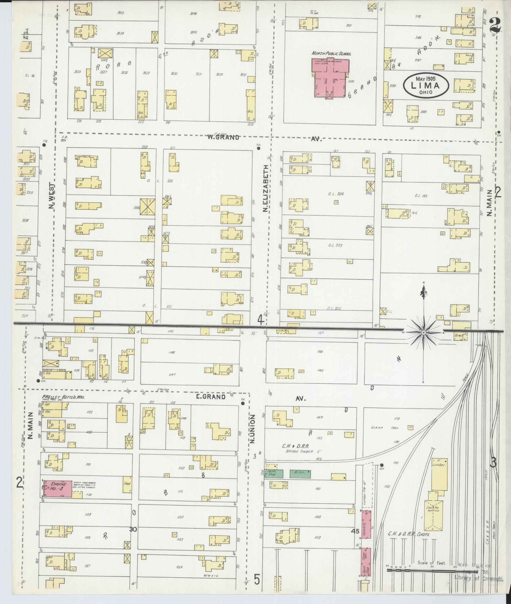 Sanborn Fire Insurance Map from Lima, Allen County, Ohio (1905), Sheet #0002 - Historic Sanborn Fire Insurance Map Print, vintage old map wall art, antique decor, genealogy gift, Ohio Ohio map