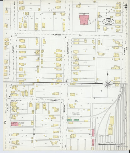 Sanborn Fire Insurance Map from Lima, Allen County, Ohio (1905), Sheet #0002 - Historic Sanborn Fire Insurance Map Print, vintage old map wall art, antique decor, genealogy gift, Ohio Ohio map