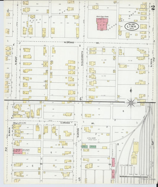 Sanborn Fire Insurance Map from Lima, Allen County, Ohio (1905), Sheet #0002 - Historic Sanborn Fire Insurance Map Print, vintage old map wall art, antique decor, genealogy gift, Ohio Ohio map