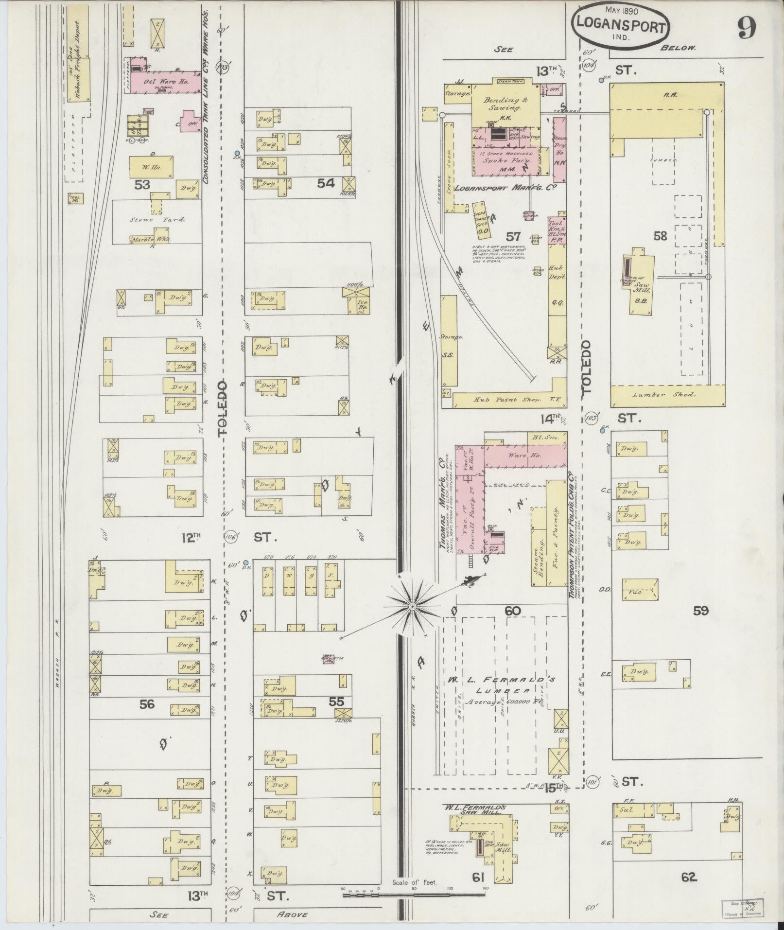 Sanborn Fire Insurance Map from Logansport, Cass County, Indiana (1890), Sheet #0009 - Complete Map Set gallery image, historic Sanborn map, vintage wall art, Indiana Indiana