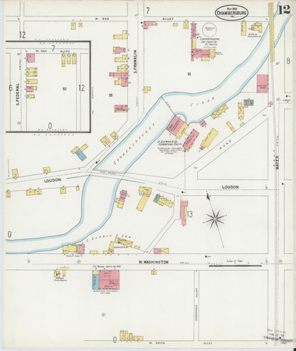 Sanborn Fire Insurance Map from Chambersburg, Franklin County, Pennsylvania (1899), Sheet #0012 - Complete Map Set gallery image, historic Sanborn map, vintage wall art, Pennsylvania Pennsylvania