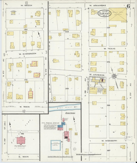 Sanborn Fire Insurance Map from Durant, Bryan County, Oklahoma (1918), Sheet #0006 - Historic Sanborn Fire Insurance Map Print, vintage old map wall art, antique decor, genealogy gift, Oklahoma Oklahoma map