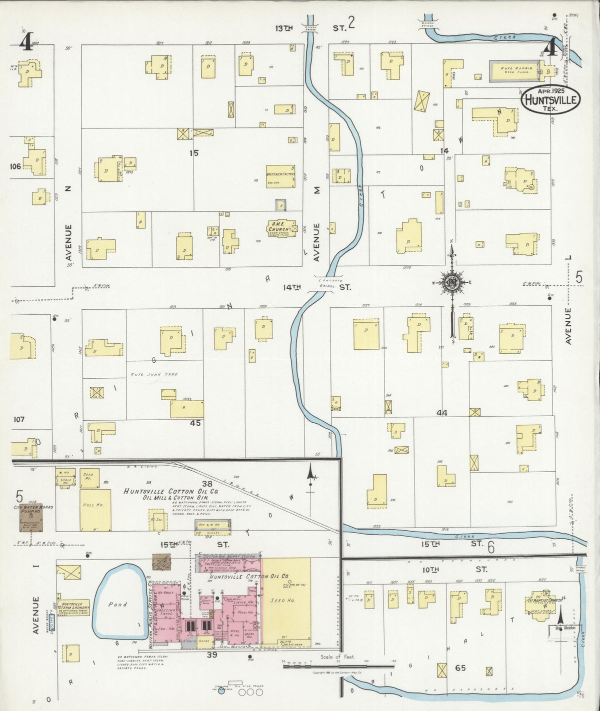 Sanborn Fire Insurance Map from Huntsville, Walker County, Texas (1925), Sheet #0004 - Complete Map Set gallery image, historic Sanborn map, vintage wall art, Texas Texas