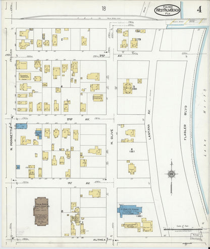 Sanborn Fire Insurance Map from West Palm Beach, Dade County, Florida (1920), Sheet #0004 - Historic Sanborn Fire Insurance Map Print, vintage old map wall art, antique decor, genealogy gift, Florida Florida map