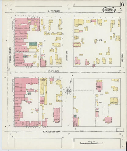 Sanborn Fire Insurance Map from Columbia, Richland County, South Carolina (1893), Sheet #0006 - Complete Map Set gallery image, historic Sanborn map, vintage wall art, South Carolina South Carolina
