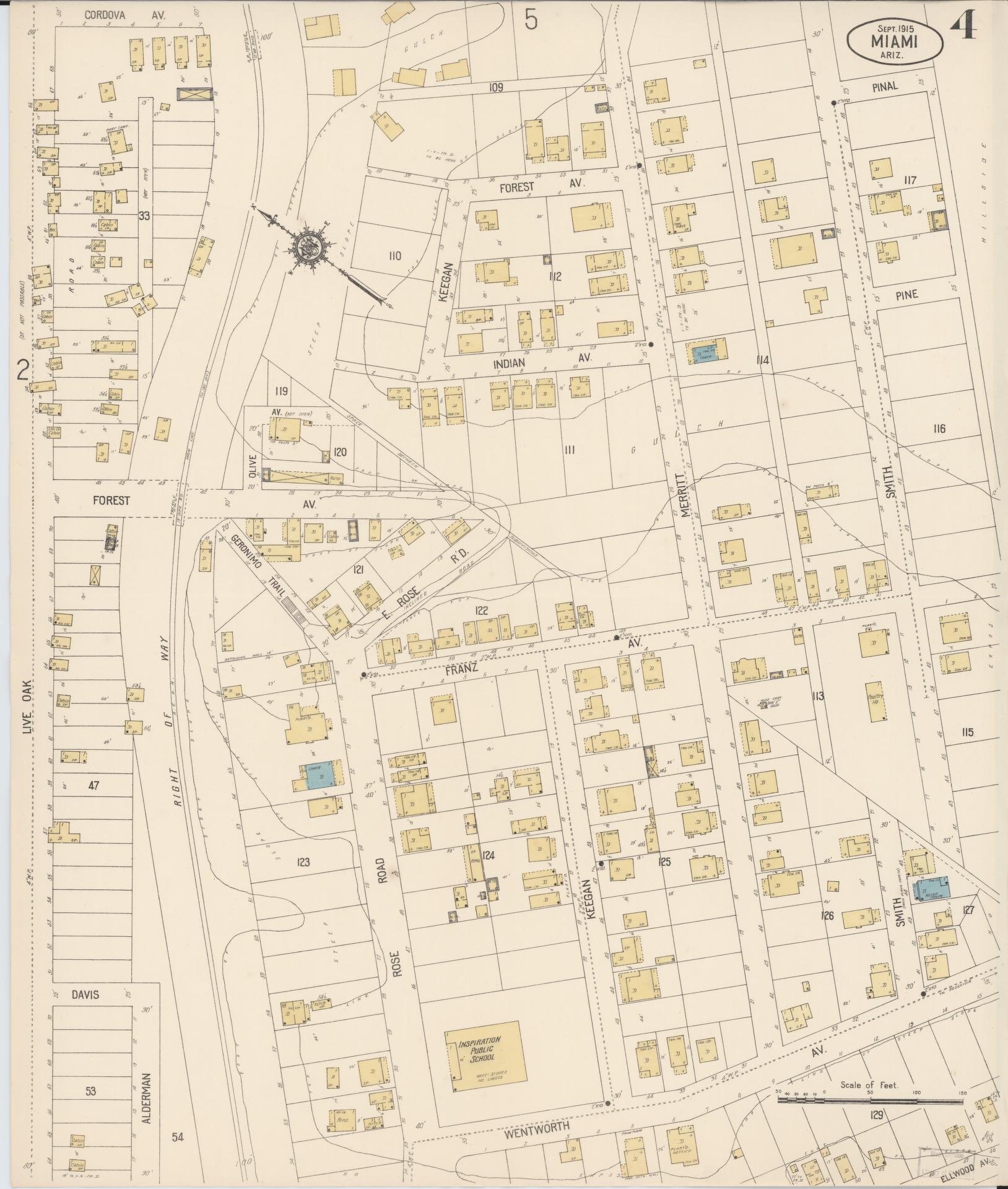 Sanborn Fire Insurance Map from Miami, Gila County, Arizona (1915), Sheet #0004 - Complete Map Set gallery image, historic Sanborn map, vintage wall art, Arizona Arizona