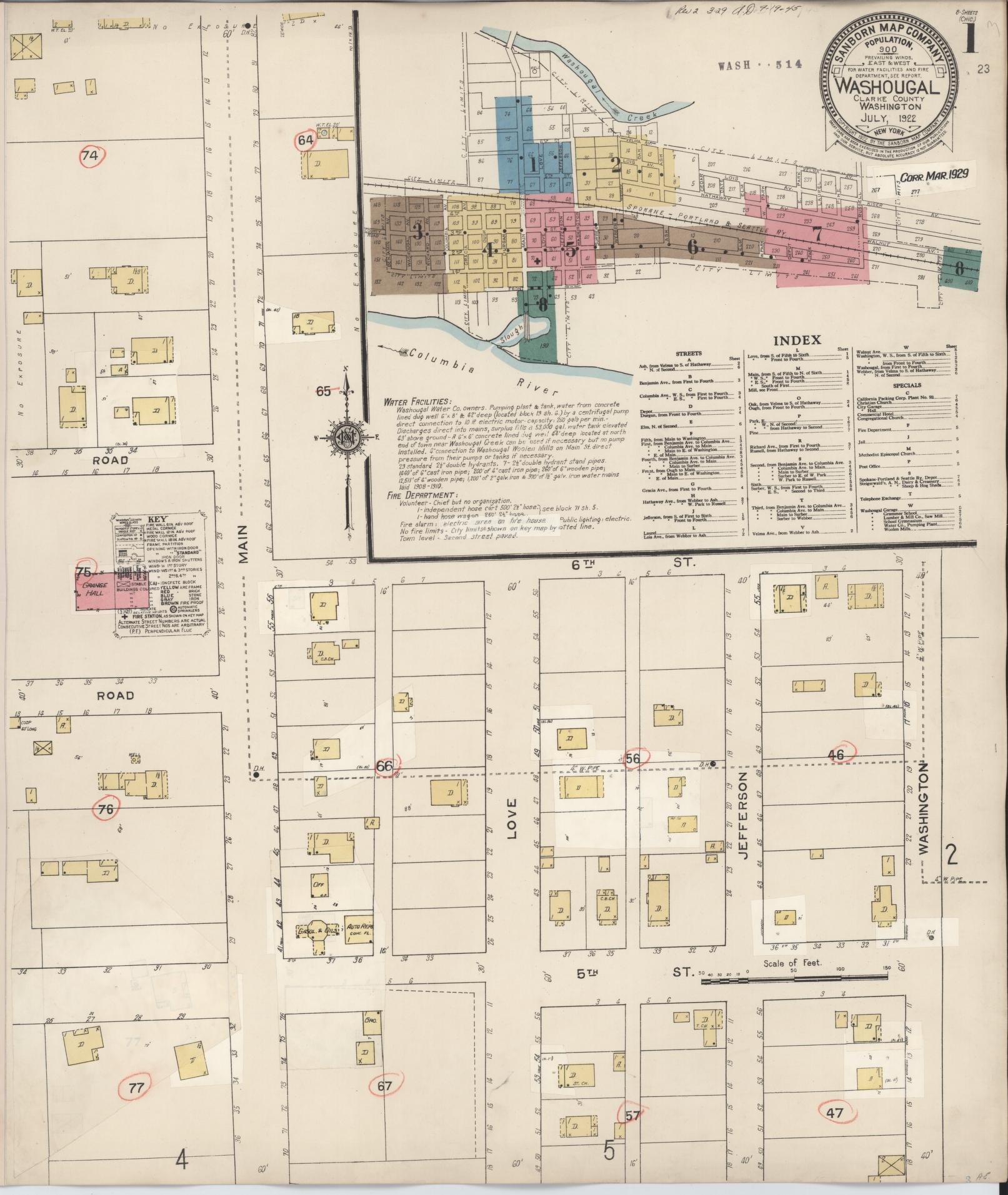 Sanborn Fire Insurance Map from Washougal, Clark County, Washington (1929), Sheet #0001 - Complete Map Set gallery image, historic Sanborn map, vintage wall art, Washington Washington