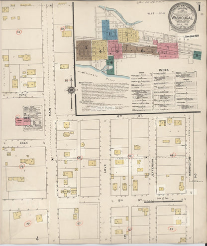Sanborn Fire Insurance Map from Washougal, Clark County, Washington (1929), Sheet #0001 - Complete Map Set gallery image, historic Sanborn map, vintage wall art, Washington Washington