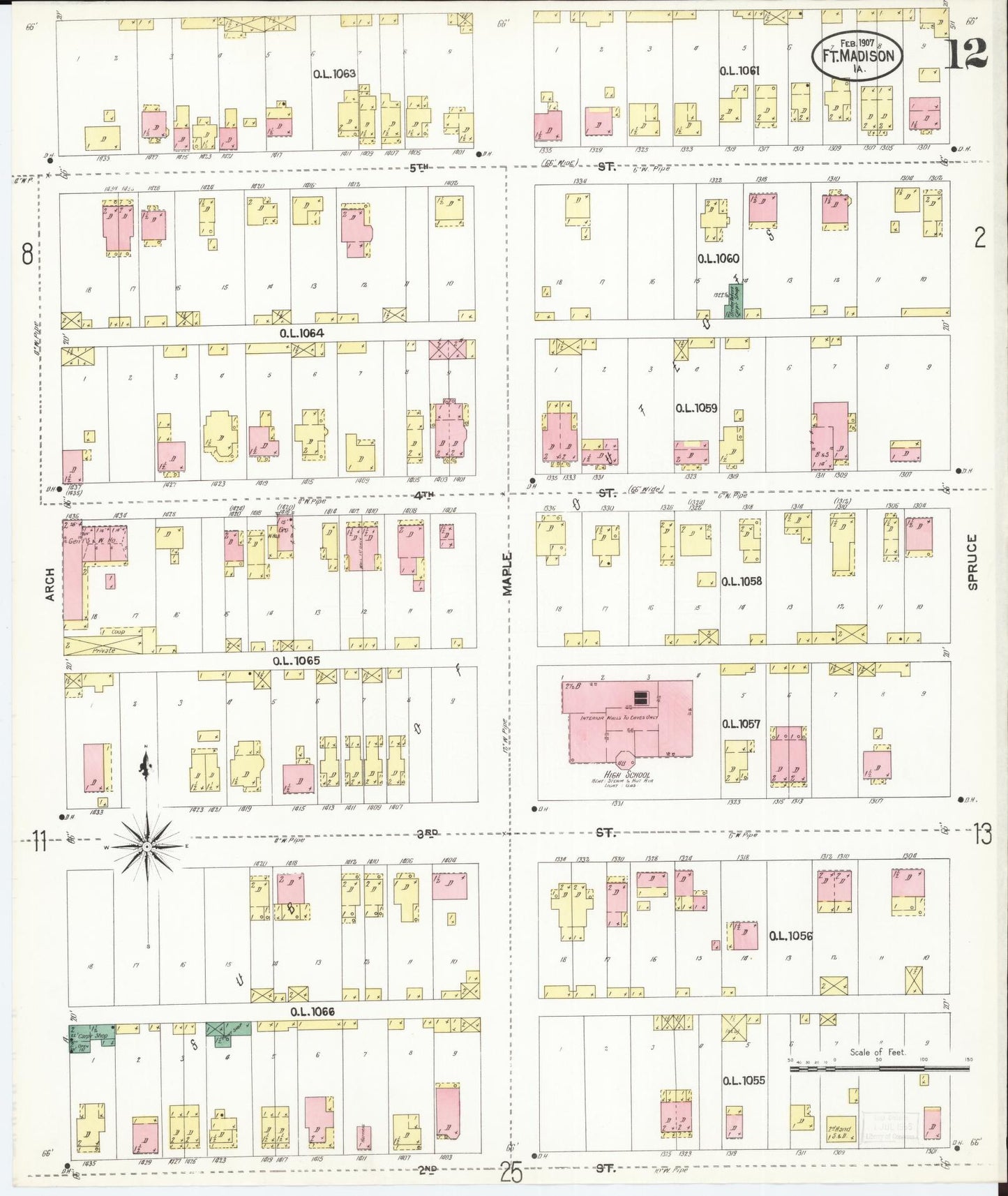 Sanborn Fire Insurance Map from Fort Madison, Lee County, Iowa (1907), Sheet #0012 - Historic Sanborn Fire Insurance Map Print