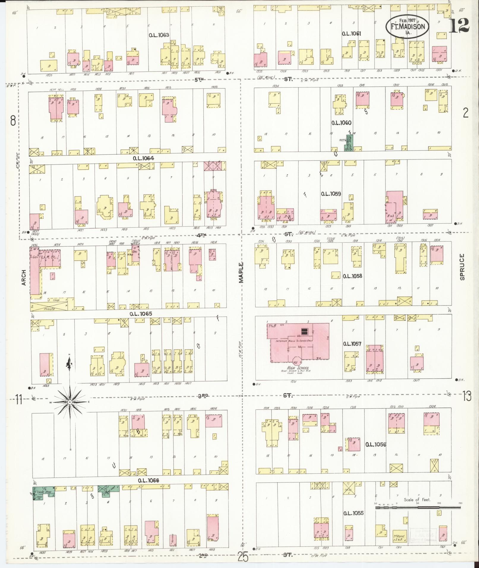 Sanborn Fire Insurance Map from Fort Madison, Lee County, Iowa (1907), Sheet #0012 - Historic Sanborn Fire Insurance Map Print