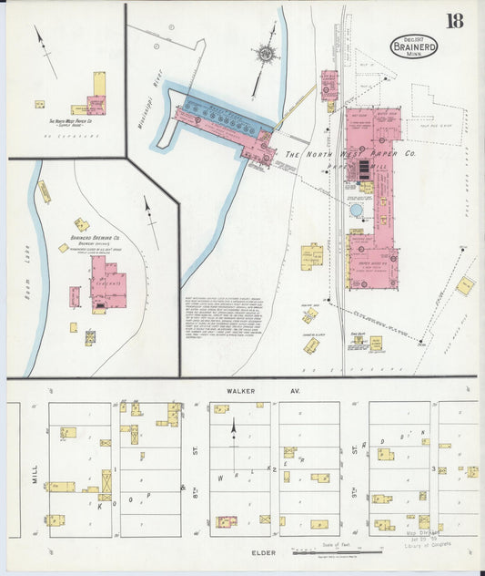 Sanborn Fire Insurance Map from Brainerd, Crow Wing County, Minnesota (1917), Sheet #0018 - Historic Sanborn Fire Insurance Map Print, vintage old map wall art, antique decor, genealogy gift, Minnesota Minnesota map