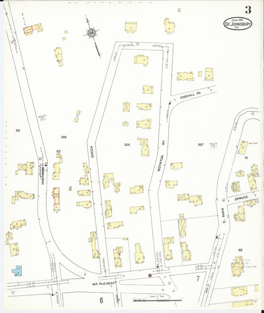 Sanborn Fire Insurance Map from Saint Johnsbury, Caledonia County, Vermont (1912), Sheet #0003 - Historic Sanborn Fire Insurance Map Print, vintage old map wall art, antique decor, genealogy gift, Vermont Vermont map