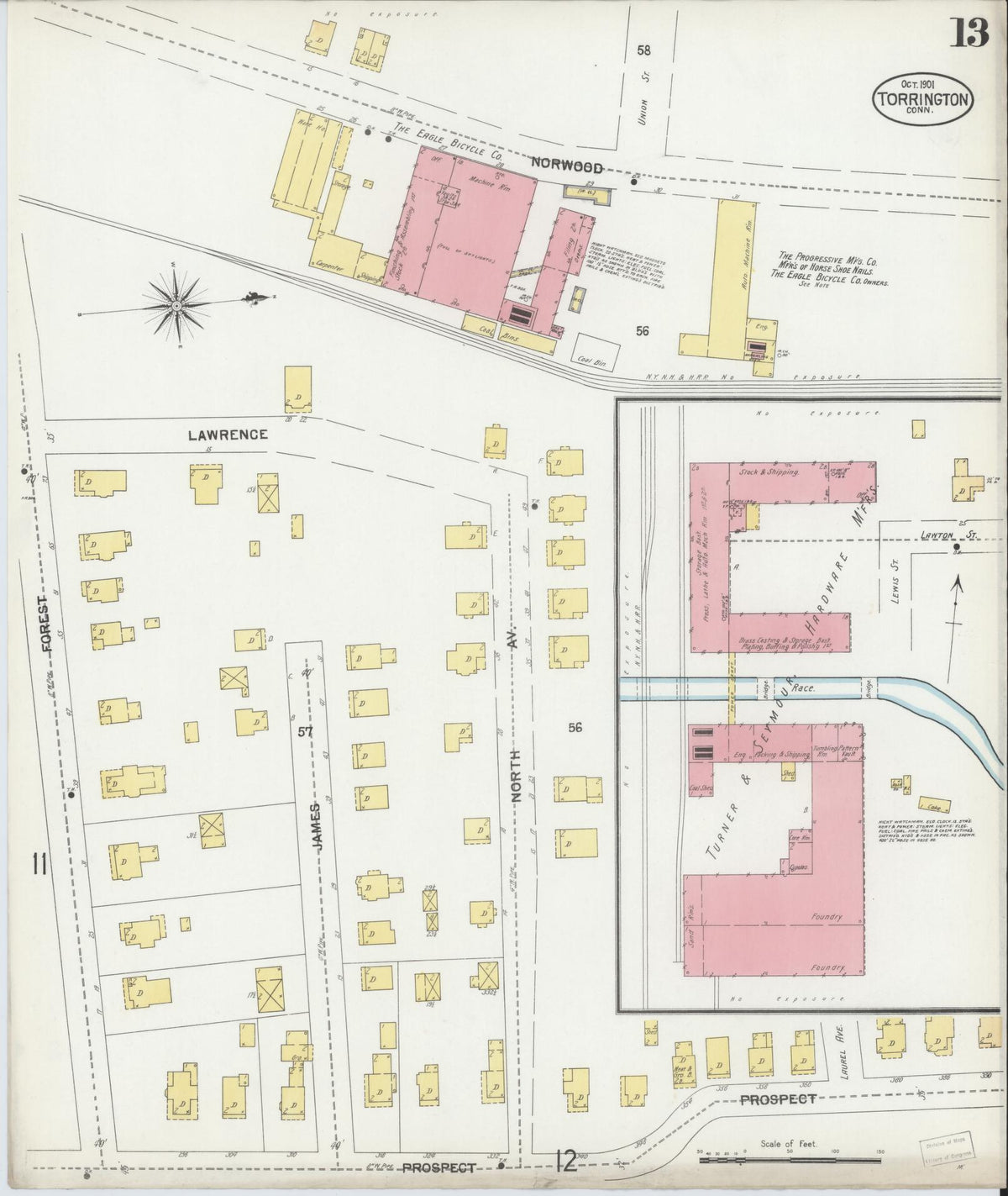 Sanborn Fire Insurance Map from Torrington, Litchfield County, Connecticut (1901), Sheet #0013 - Historic Sanborn Fire Insurance Map Print, vintage old map wall art, antique decor, genealogy gift, Connecticut Connecticut map