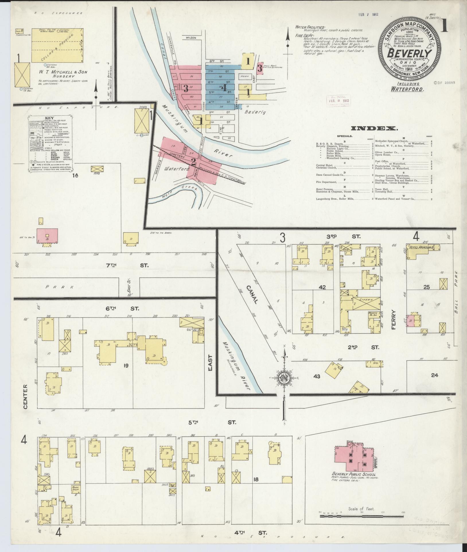 Sanborn Fire Insurance Map from Beverly, Washington County, Ohio (1911), Sheet #0001 - Complete Map Set gallery image, historic Sanborn map, vintage wall art, Ohio Ohio