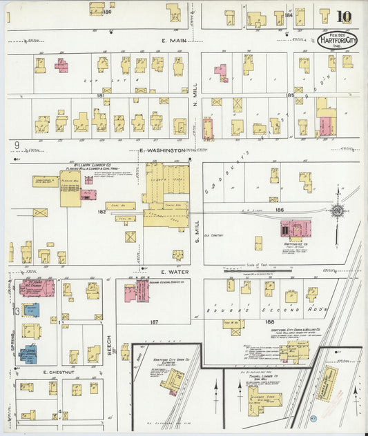 Sanborn Fire Insurance Map from Hartford City, Blackford County, Indiana (1920), Sheet #0010 - Historic Sanborn Fire Insurance Map Print, vintage old map wall art, antique decor, genealogy gift, Indiana Indiana map