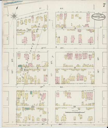 Sanborn Fire Insurance Map from Rock Island, Rock Island County, Illinois (1886), Sheet #0007 - Complete Map Set gallery image, historic Sanborn map, vintage wall art, Illinois Illinois