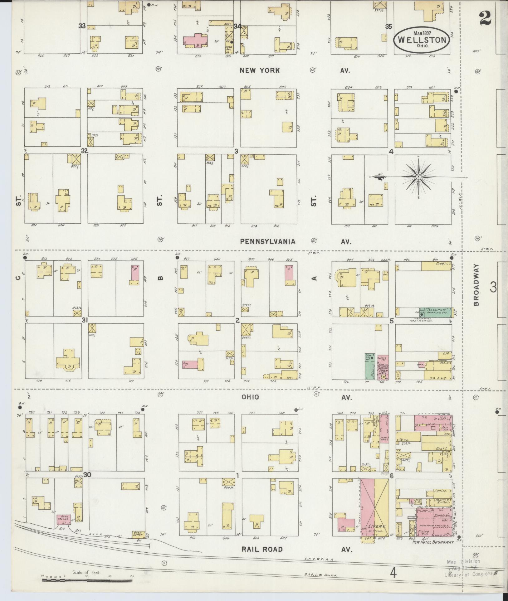Sanborn Fire Insurance Map from Wellston, Jackson County, Ohio (1897), Sheet #0002 - Complete Map Set gallery image, historic Sanborn map, vintage wall art, Ohio Ohio