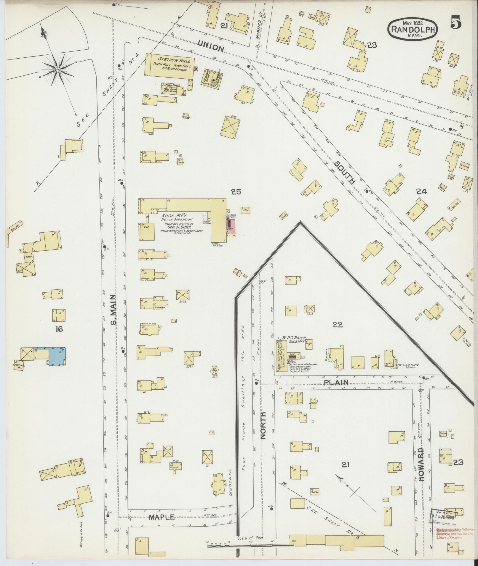Sanborn Fire Insurance Map from Randolph, Norfolk County, Massachusetts (1892), Sheet #0005 - Complete Map Set gallery image, historic Sanborn map, vintage wall art, Massachusetts Massachusetts