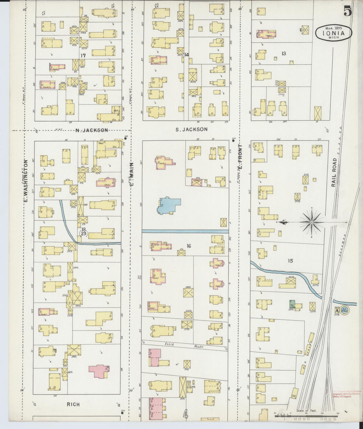 Sanborn Fire Insurance Map from Ionia, Ionia County, Michigan (1895), Sheet #0005 - Historic Sanborn Fire Insurance Map Print, vintage old map wall art, antique decor, genealogy gift, Michigan Michigan map